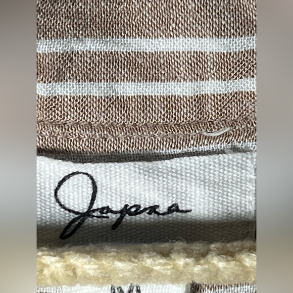 Linen Cotton Blend Taupe Cream Verticle Stripe Tie Shirt Dress Pockets M Resort - Picture 8 of 8